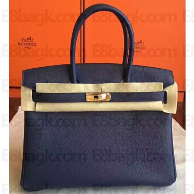 Hermes Birkin 30/35 Bag In Original Epsom Leather With Gold/Silver Hardware Sapphire