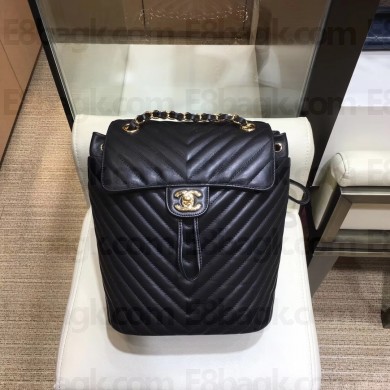 Chanel chevron calfskin medium Backpack Bag black with gold hardware