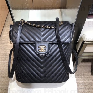 Chanel chevron calfskin large Backpack Bag black with gold hardware
