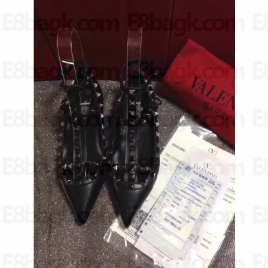 VALENTINO SHEEPSKIN CAGE ROCKSTUD NOIR BALLET FLAT BLACK