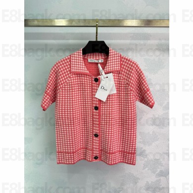 Dior Dioriviera White and Candy Pink Houndstooth Technical Knit Jacket 2024