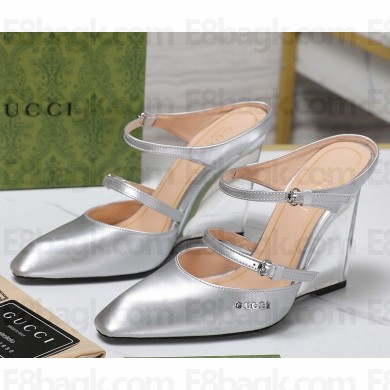 Gucci women's calfskin mules silvery heel 10cm 2025