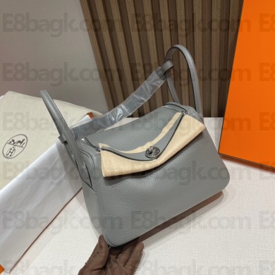 Hermes Lindy 26cm Bag in original  taurillon clemence leather gris meyer(handmade)