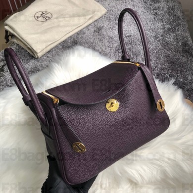 Hermes Lindy 26cm Bag in original  taurillon clemence leather raisin(handmade)