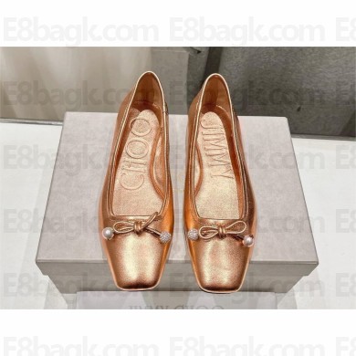 Jimmy Choo Elme embellished leather ballet flats pink gold 2024