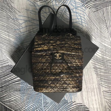 Chanel Tweed & Gold-Tone Metal large Backpack Bag A69964 2019