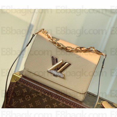 Louis Vuitton Twist MM Bag with Glitter LV Lock M59033 Beige 2022 
