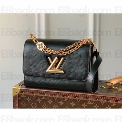 Louis Vuitton Twist MM Bag with Monogram Flower Chain M50282 black 2022 