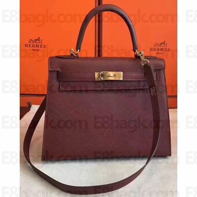 Hermes Kelly 28cm/32cm Bag In Original Epsom Leather With Gold/Sliver Hardware Burgundy