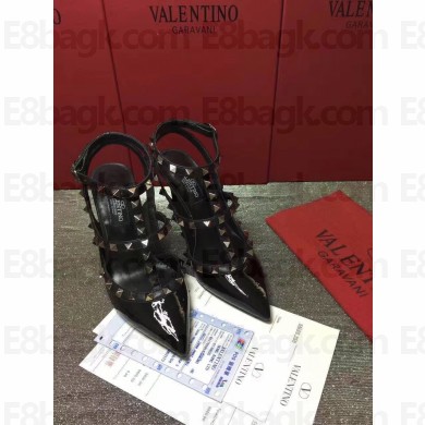 VALENTINO NOIR ROCKSTUD ANKLE STRAP PATENT PUMP 9.5CM black
