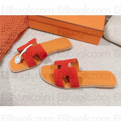 Hermes Oran flat Sandals in SUEDE LEATHER RED/YELLOW 2025