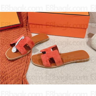 Hermes Oran flat Sandals in SUEDE LEATHER PINK/BROWN 2025