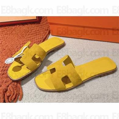 Hermes Oran flat Sandals in suede leather jaune 2025