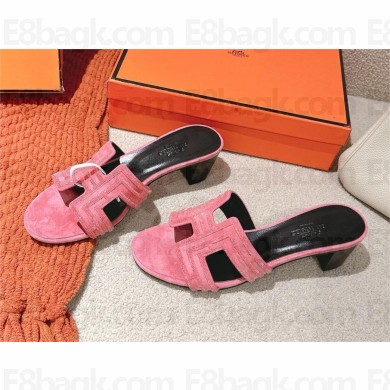 Hermes Heel 5cm sequins Oasis Sandals in suede leather pink 2025