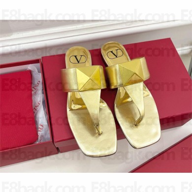 Valentino ONE STUD CALFSKIN FLAT THONG SANDAL gold 2023