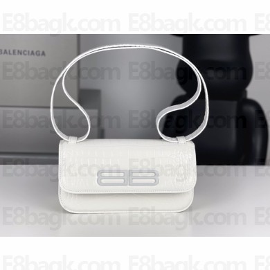 balenciaga Women's Gossip Small Bag In Extra Supple Crocodile Embossed Calfskin in white