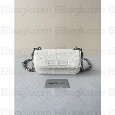 balenciaga Women's Gossip Xs Bag With Chain In Extra Supple Crocodile Embossed Calfskin in white