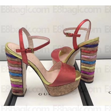 Gucci Rainbow Heel Sandals Red 2018
