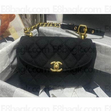 CHANEL Wool Felt & Gold-Tone Metal Mini Messenger Bag BLACK AS4397 2023
