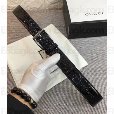 Gucci Width 3.5cm Crocodile Textured Square Buckle Black/Silver 2018