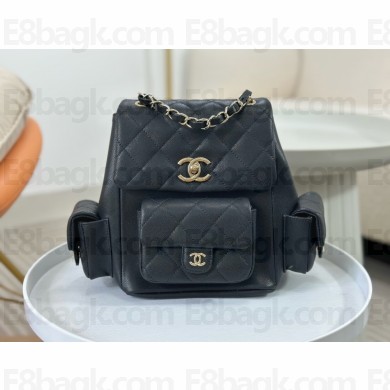 chanel Shiny Grained Calfskin & Gold-Tone Metal backpack AS4398 black 2024