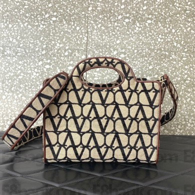 Valentino Garavani Le Troisième medium shopping bag in Toile Iconographe beige/black 2023