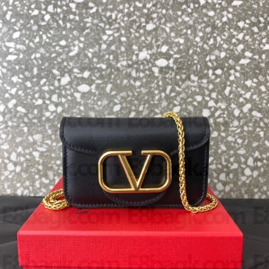 Valentino MICRO BAG WITH LOCÒ CHAIN IN METALLIC CALFSKIN BLACK 2023