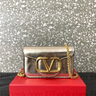 Valentino MICRO BAG WITH LOCÒ CHAIN IN METALLIC CALFSKIN LIGHT GOLD 2023