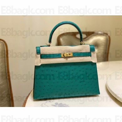HERMES OSTRICH LEATHER KELLY 25 BAG turquoise