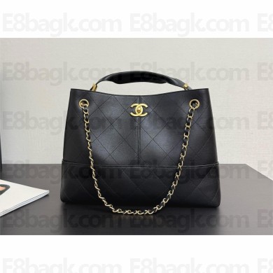 CHANEL Calfskin & Gold-Tone Metal BLACK Shopping Bag AS5657 2025