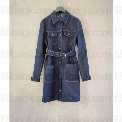 Dior Blue Raw Cotton Denim with Dior Oblique Interior Long Belted Jacket 2025