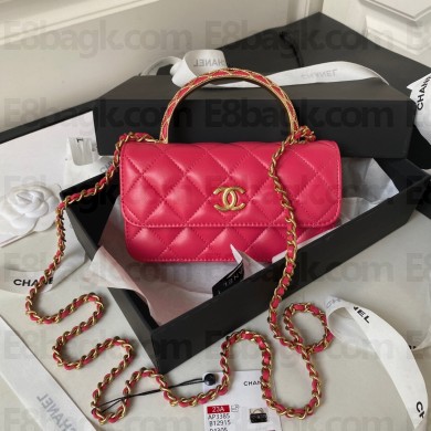 Chanel Lambskin Phone Holder with Chain Bag FUCHSIA with Top Handle AP3385 2023