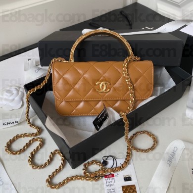 Chanel Lambskin Phone Holder with Chain Bag TAN with Top Handle AP3385 2023