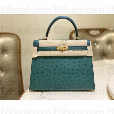 HERMES OSTRICH LEATHER KELLY 25 BAG Malachite