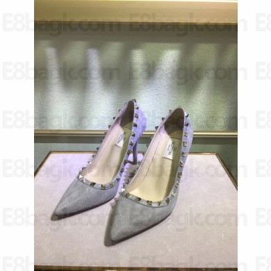 Valentino suede rockstud pump 9.5cm grey