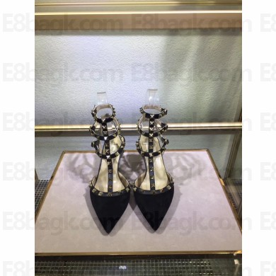 VALENTINO ROCKSTUD ANKLE STRAP SUEDE PUMP 6.5CM black