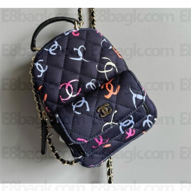 Chanel Printed Fabric & Gold-Tone Metal Black & Multicolor Classic Mini Backpack AP3753 2024