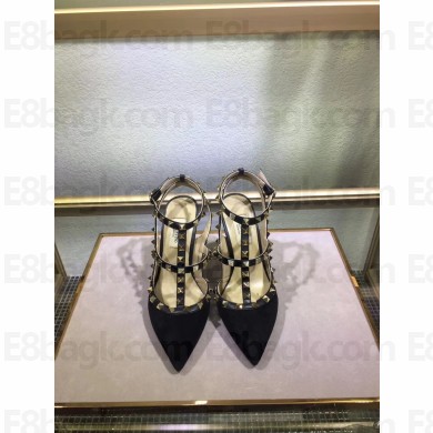 VALENTINO ROCKSTUD ANKLE STRAP SUEDE PUMP 9.5CM black