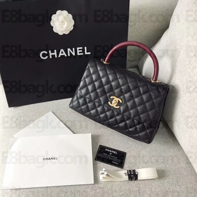 Chanel Caviar Leather Small Lizard Cocohandle Chain Bag Black With Gold Hardware(ORIGINAL QUALITY)