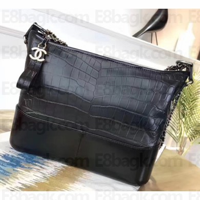 Chanel Croco Pattern Gabrielle Small/Medium Hobo Bag A91810/A93824 Black 2018