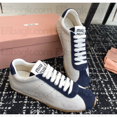 Miu Miu Plume nappa leather and suede sneakers 5E114E White/Blue 2024