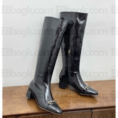 Ferragamo  Gancini detail below-the-knee boots patent calf leather black heel 5.5cm 2024
