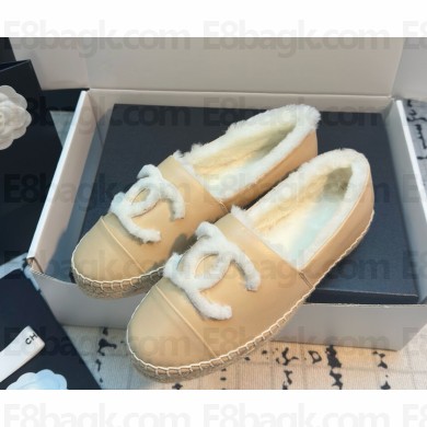 Chanel Lambskin Espadrilles with shearling CC logo beige 1125-2024