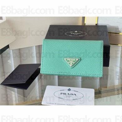 Prada Small Saffiano Leather Wallet 1MC122 Enameled metal triangle logo green 2024