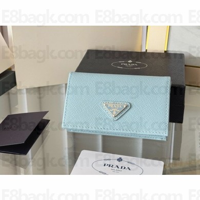 Prada Small Saffiano Leather Wallet 1MC122 Enameled metal triangle logo wathet blue 2024