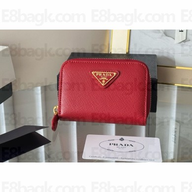 Prada Small Saffiano Leather Wallet 1MM268 Enameled metal triangle logo red 2024