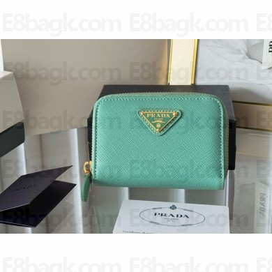Prada Small Saffiano Leather Wallet 1MM268 Enameled metal triangle logo green 2024