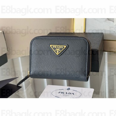 Prada Small Saffiano Leather Wallet 1MM268 Enameled metal triangle logo blue 2024