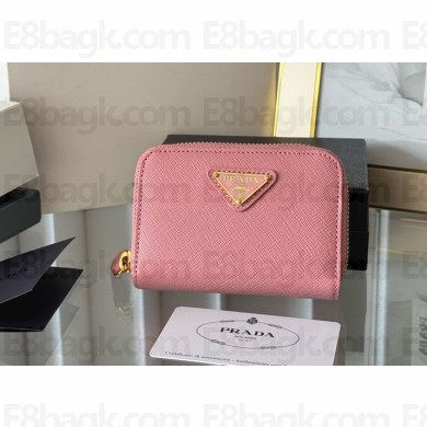Prada Small Saffiano Leather Wallet 1MM268 Enameled metal triangle logo pink 2024