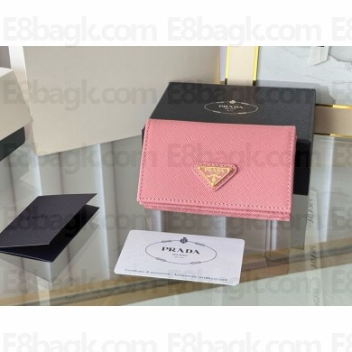 Prada Small Saffiano Leather Wallet 1MC122 Enameled metal triangle logo pink 2024